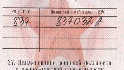 Расшифровка номера ВУС в военном билете